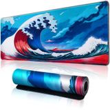 Hopipad Japon Tarzı Dalgalar Masa için Büyük Oyun Fare Altlığı, Dikişli Kenarları ile Masa Matı, Su Geçirmez Masa Pedi, Kaymaz Kauçuk Taban, 90 x 45 cm Klavye Pedi Bilgisayar Paspası, Büyük XL