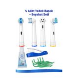 hopsepete Oral-B Uyumlu 4’lü Yedek Diş Fırçası Başlığı + Seyahat Seti – Şarjlı & Pilli, Ağız Bakımı
