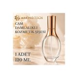 HORECA MARKET 120 ml Cam Damlalıklı Kozmetik Şişesi – Rose Gold Kapaklı Boş Yağ ve Serum Şişesi, Parfüm İçin Değildir