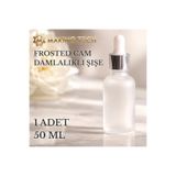 HORECA MARKET 50 ml Frosted Cam Damlalıklı Şişe – Gümüş Kapaklı Boş Kozmetik Yağı ve Serum Şişesi