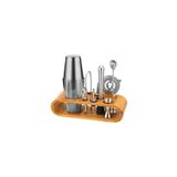 Horecamark 10 Parça Ahşap Standlı Boston Shaker Kokteyl Seti, 750 ml