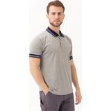Hornet Polo Tişört - Şeritli Yaka ve Kol Detaylı Erkek Polo Tişört Şık Tasarım - Gri Melanj - 2XL