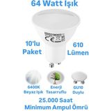Horoz 8W GU10 LED Ampul Beyaz Işık 610 Lümen Çanak Spot Ampul - 10 Adet
