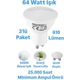 Horoz 8W GU10 LED Ampul Beyaz Işık 610 Lümen Çanak Spot Ampul - 3 Adet