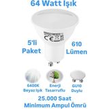 Horoz 8W GU10 LED Ampul Beyaz Işık 610 Lümen Çanak Spot Ampul - 5 Adet