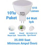 Horoz 8W MR16 LED Ampul Beyaz Işık 610 Lümen Spot Ampul İğne Bacak Ampul 220 Volt - 10 Adet