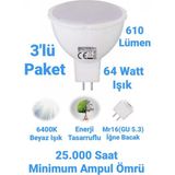 Horoz 8W MR16 LED Ampul Beyaz Işık 610 Lümen Spot Ampul İğne Bacak Ampul 220 Volt - 3 Adet