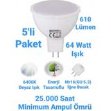 Horoz 8W MR16 LED Ampul Beyaz Işık 610 Lümen Spot Ampul İğne Bacak Ampul 220 Volt - 5 Adet