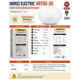 Horoz Artos-20 Beyaz 20W 4200K Yuvarlak Glop Led Armatür Ip65 Pastik Beyaz Kasa Günışığı Işık (Sıva Üstü 20 Watt 220 Vol