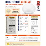HOROZ Artos-20 BEYAZ 20w 4200k Yuvarlak Glop Led Armatür IP65 Pastik Beyaz Kasa Günışığı Işık (Sıva