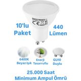 Horoz Elektrik 6W GU10 LED Ampul Beyaz Işık 440 Lümen Çanak Spot Ampul - 10 Adet