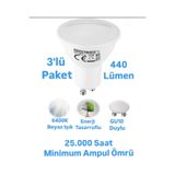 Horoz Elektrik 6W GU10 LED Ampul Beyaz Işık 440 Lümen Çanak Spot Ampul - 3 Adet