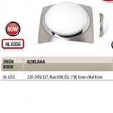 Horoz Hl-635S Model 60W Krom Ve Mat Krom Tavan Duvar Armatürü Kon
