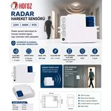Horoz Polo-S Radar Hareket Sensörü 800W (Micro Dalga Rf Sensör Tipi) Açı 360 Derece Işık Süre Ve Mesafe Ayarlı Sensör