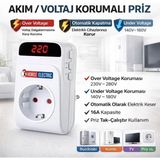 Horoz Protex-R Voltaj Korumalı Priz Beyaz – Dijital Ekranlı Ayarlanabilir Aşırı & Düşük Voltaj Koruması Çin Menşeli
