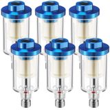 Hortsun 6'lı Paket Mini Su Yağı Ayırıcı Filtre 1/4 İnç NPT Giriş ve Çıkış Hava Kompresörü Nem Filtresi Hava Fırçası Su Ayırıcı Sprey Boya Hava Hattı Kompresör Bağlantısı için, Mavi