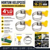 Hortum Kelepçesi 4 Adet (Plastik Kelebek Bağlantılı) Paslanmaz Çelik Metal Hortum Kelepçesi 16-25 Mm Ayarlanabilir El Sıkmalı
