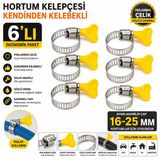 Hortum Kelepçesi 6'Lı (Plastik Kelebek Bağlantılı) Paslanmaz Çelik Metal Hortum Kelepçesi 16-25 Mm Ayarlanabilir El Sıkmalı