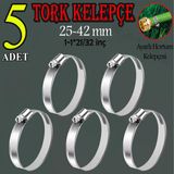 Hortum Kelepçesi Tork Ayarlı 25X40 Mm Paslanmaz Çelik Boru Metal Kelepçe Ayarlanabilir Klips 5 Adet