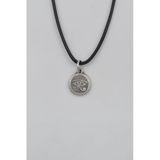 Horus'un Gözü Siyah Deri İp Kolye - Antik Gümüş Kaplama - Kadın Erkek - 60 Cm