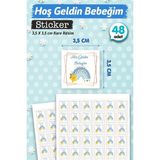 Hoş Geldin Bebeğim Etiket Kare 3,5cm (Erkek) 48 Adet Bebek- Yenidoğan Hediyelik - Çikolata Etiketi Sticker -T1126