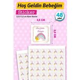 Hoş Geldin Bebeğim Etiket Kare 3,5cm (Kız) 48 Adet Bebek- Yenidoğan Hediyelik - Çikolata Etiketi Sticker -T1125