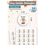 Hoş geldin Bebeğim Etiket Yuvarlak 4cm (Erkek) 24 Adet Bebek- Yenidoğan Hediyelik - Çikolata Etiketi Sticker -T1128