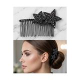 HOSBUTIK Siyah metal antrasit taşlı yıldız tarak toka