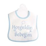 Hoşgeldin Bebeğim Yazılı Mavi Biyeli Su Geçirmez Erkek Bebek Önlük