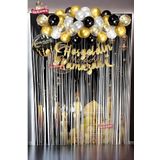 Hoşgeldin Ramazan Baskili Arkafonu Ve Yazili Yuvarlak Siyah Folyolu Gold Gümüş Balon Zincirli Set, 7778282240010