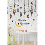 Hoşgeldin Ramazan Renkli Fener Sarkıt Cam Duvar Dekorasyon Sticker Seti Çok Renkli
