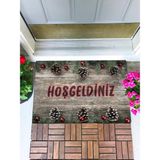 Hoşgeldiniz Ahşap Kapı Önü Paspası Dekoratif Kapı Paspası Dış Mekan Paspas Ev Içi Paspası 45X70CM - Abanoz