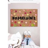 Hoşgeldiniz Çiçekli Çok Amaçlı Iç ve Dış Mekan Dekoratif Kapı Önü Paspası 45X70 - Abanoz