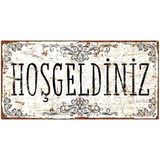 Hoşgeldiniz Pas Görünümlü Dekoratif Alüminyum Levha - 15 cm x 30 cm – Duvar & Kapı Süsü - 15cm x 30cm