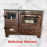 Hoşseven Emaye Kuzine Döküm Camlı Uyuyan Odun Kömür Sobası Fırınlı Soba