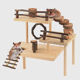 HOSUKKO Hamster Tırmanma Oyuncakları 3 Katlı Ekstra Büyük Hamster Oyun Parkı Doğal Ahşap Küçük Hayvan Platform Oyuncaklar Hamster Egzersiz Aktivite Tırmanma Platformu Hediye için Köprülü