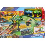 Hot Wheels JFR06 Monster Trucks Köpek Balığı ve Dinozor Korkunç Ejderhaya Karşı Oyun Seti