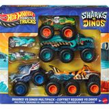 Hot Wheels Köpek Balığı ve Dinozor Çoklu Paketi, 2 Büyük Tır, 2 Oyuncak Kamyon ve 2 Oyuncak Araba JGD68