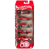 Hot Wheels Mattel 80. yıldönümü 5 araba paketi, 5 adet 1:64 ölçekli oyuncak araç seti, ambalaj ve koleksiyon dekorasyonu, JGK08