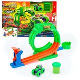 Hot Wheels Monster Trucks Mutant Kaosu Çemberde Yarış Oyun Seti, 1:64 ölçekli Wreckin' Wolf, 110 gramlık Slime, 2 oynama şekli, JMK91