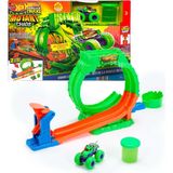 Hot Wheels Monster Trucks Mutant Kaosu Çemberde Yarış Oyun Seti ve Wreckin' Wolf Oyuncak Kamyon ile Slime™ JMK91