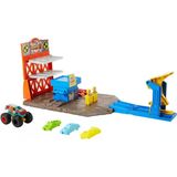 Hot Wheels Monster Trucks Patlama İstasyonu Oyun Seti Ve 1 Adet 1:64 Ölçekli Hw Demo Derby İle 3 Adet Parçalanabilen Ara