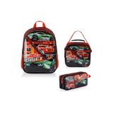 Hot Wheels Okul Çantası 3'lü Set, 30x39x14 cm, Kırmızı Siyah