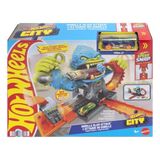 Hot Wheels Oyuncak araba izleme seti, şehir oyuncak seti, devasa goril saldırısı ve 1:64 ölçeğinde araç, rakiplerle meydan okumak için çoklu oyun imkanı, JHL92
