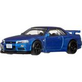Hot Wheels Premium Araba Kültürü Koleksiyon Oyuncak Araba, 1:64 Ölçekli Die-Cast Nissan Skyline R34 GTR, Gerçek Biniciler Lastikleri ile Zamansız Simgeler Araç