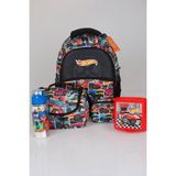 Hot Wheels Yeni Sezon Lisanslı Hot Wheels Okul beslenme kalem Çantası Ile Matara Beslenme Kabı Seti - 1 - Mavi