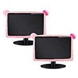 Hoteam 2 adet bilgisayar monitörü kapağı kedi kulak kürklü elastik monitör toz kapağı pembe masa aksesuarları toz geçirmez Kawaii dekor PC TV Laptop için LCD ekran
