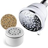 Hotel Spa AquaCare Filtreli Duş Başlığı 10 cm Krom Yüz 6 Ayarlı Duş Başlığı 3 Aşamalı Duş Filtresi Kartuşu İç. (Çift Beyaz/Krom Kaplama)