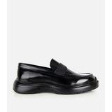 HOTİÇ Erkek Rugan Deri Siyah Burun Detaylı Klasik Loafer