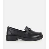 HOTİÇ Kadın Deri Siyah Metal Zincir Detaylı Klasik Loafer
